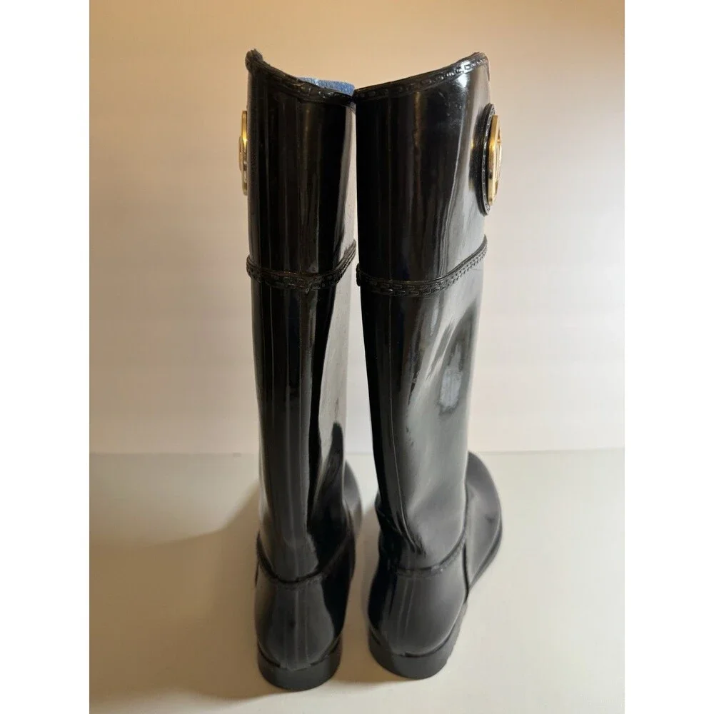 Michael Kors Tall Black Shiny Rain boots Size 8  Logo Glossy Spring